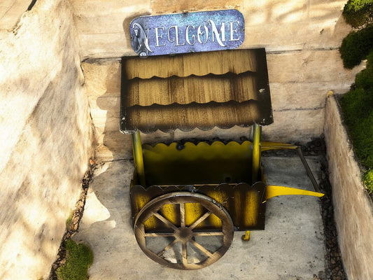 Farmers Market Plant Stand Cart with Welcome Sign