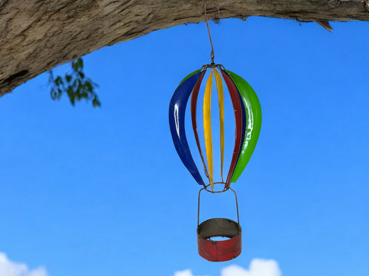 Colorful Metal Hot Air Balloon Wind Spinner Plant Stand