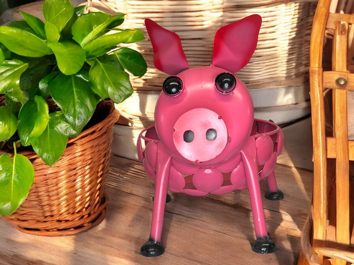 Metal Pink Pig Plant Stand