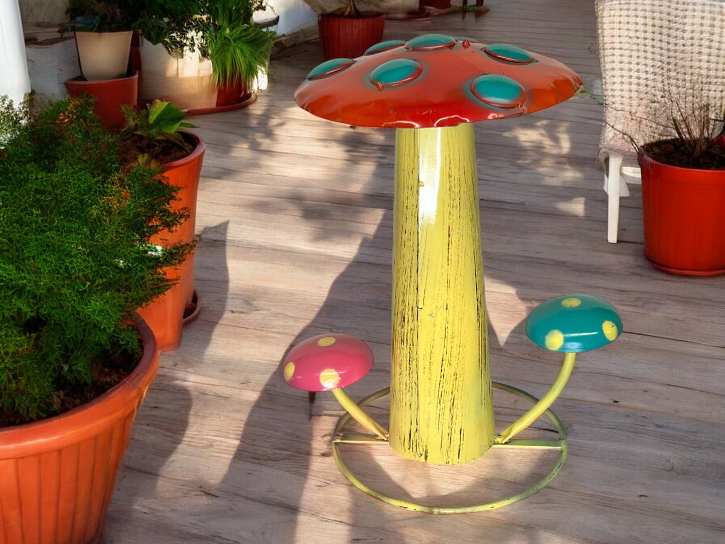 Orange and Yellow Metal Mushroom Garden Sculpture