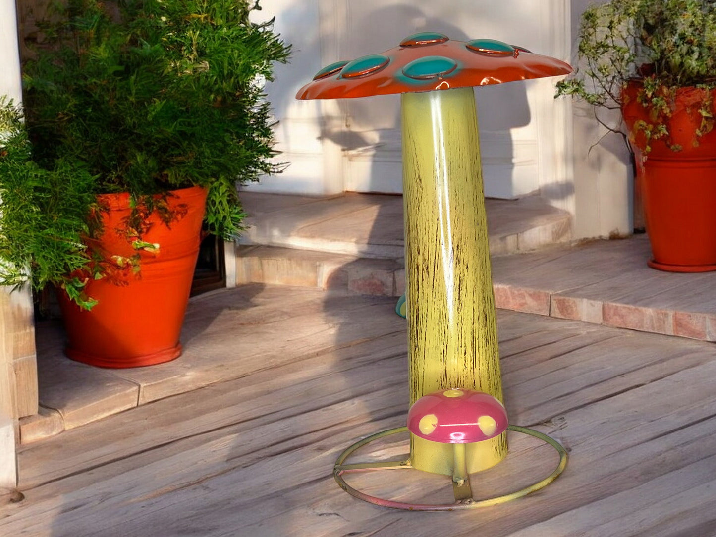 Orange and Yellow Metal Mushroom Garden Sculpture