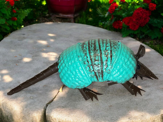 Turquoise Metal Armadillo Garden Sculpture