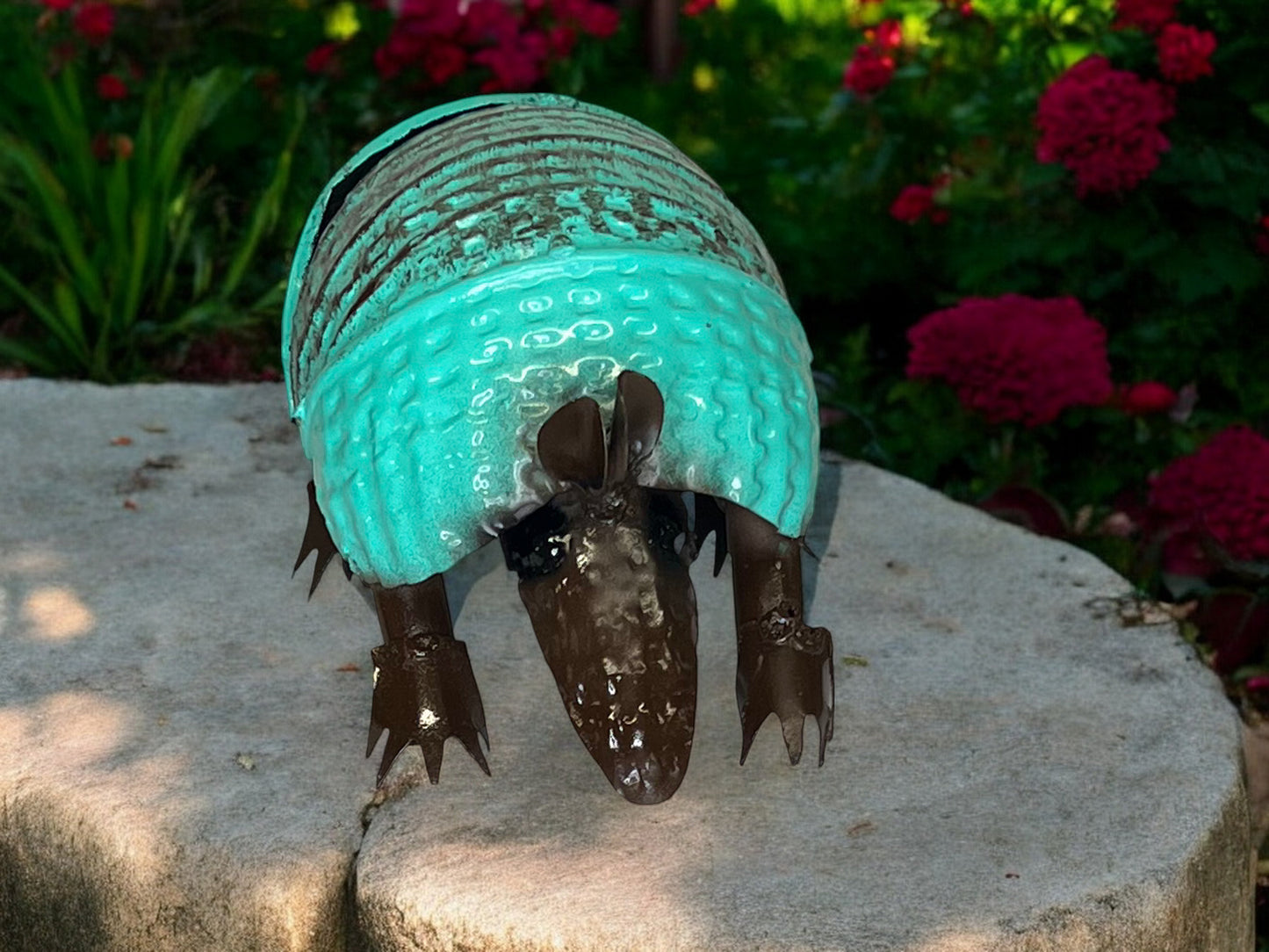 Turquoise Metal Armadillo Garden Sculpture