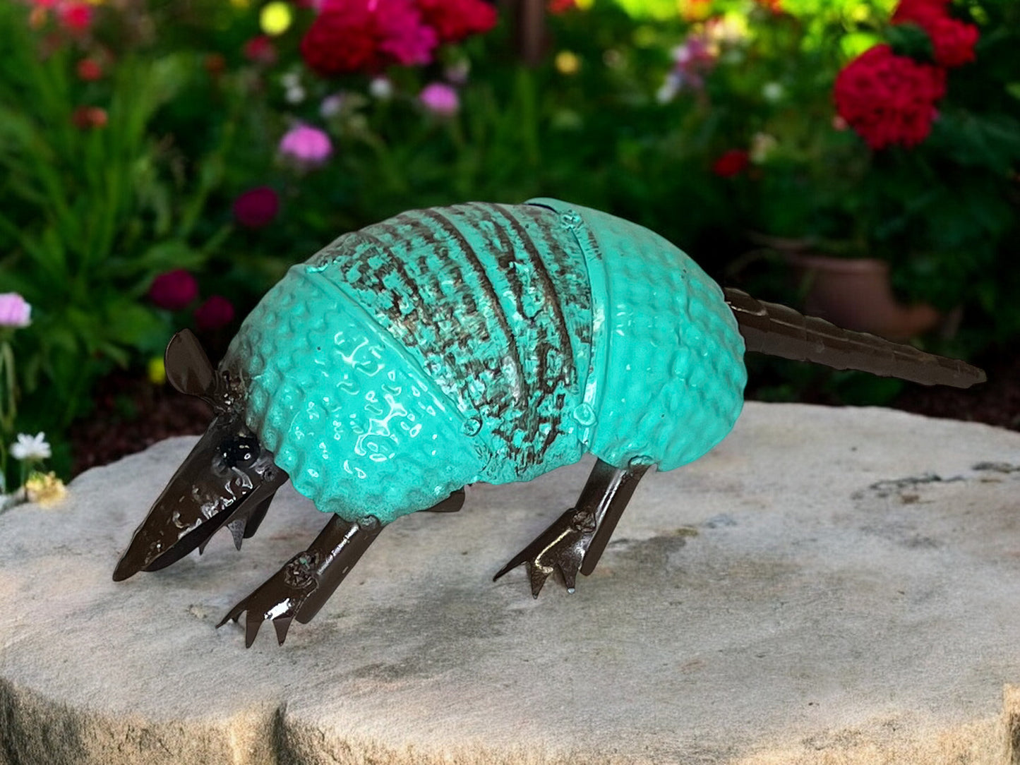 Turquoise Metal Armadillo Garden Sculpture