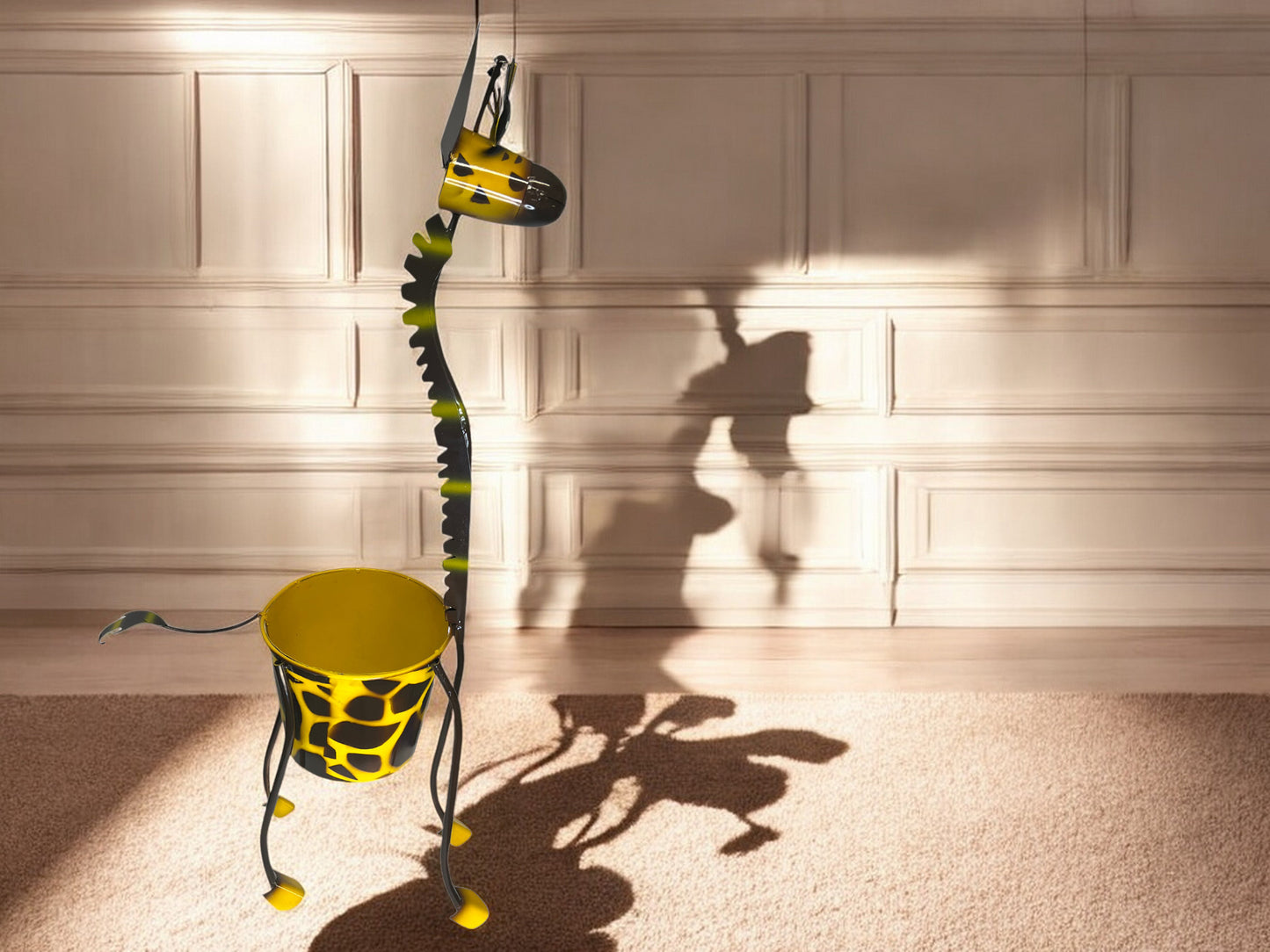 Yellow Giraffe Metal Plant Stand