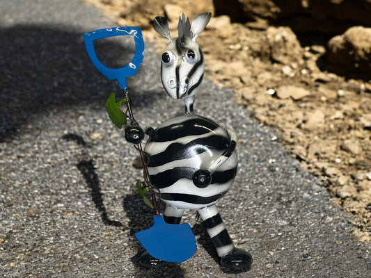 Zebra with Shovel Garden Sculpture