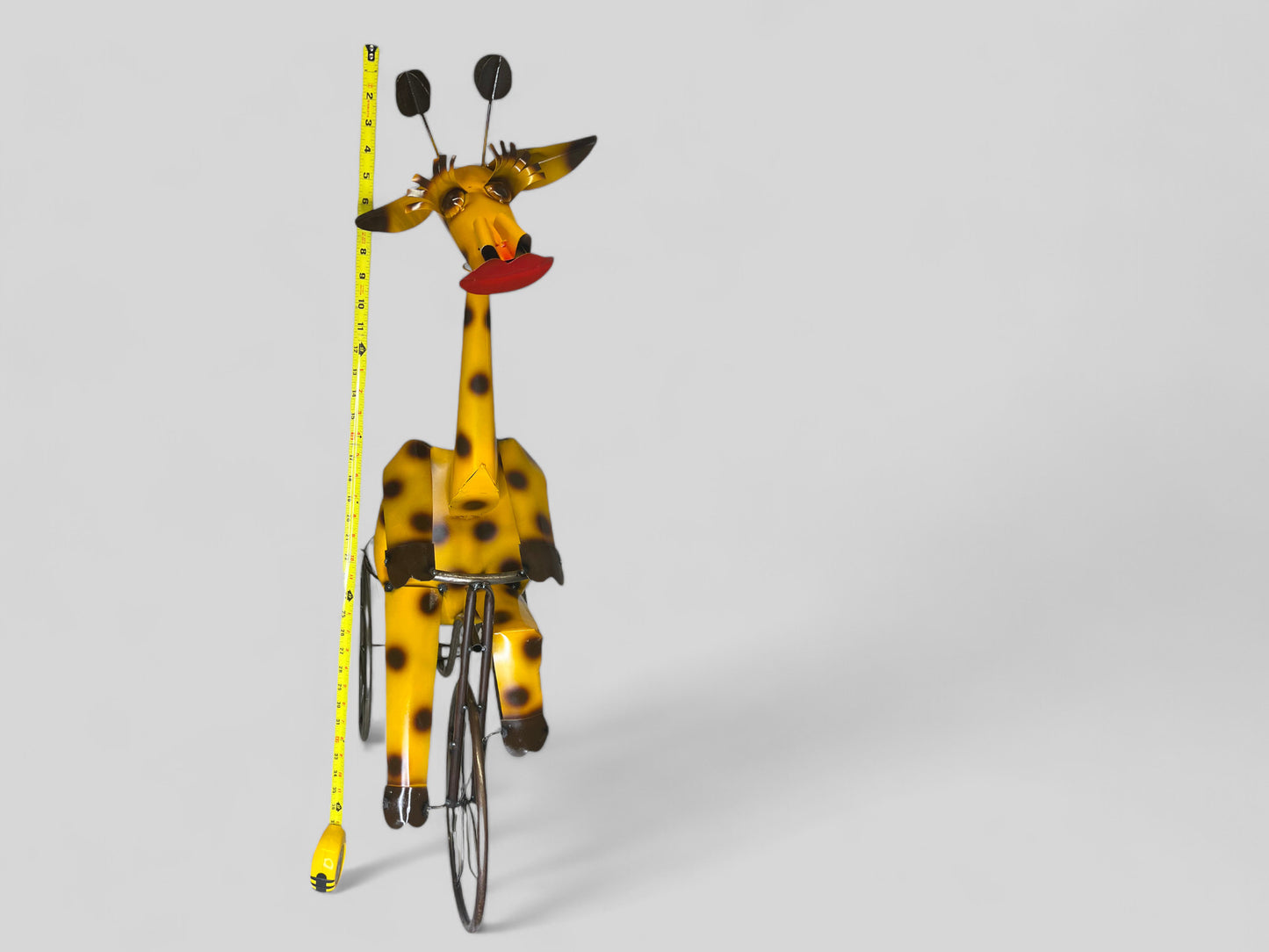 Whimsical Metal Giraffe on Tricycle Plant Stand