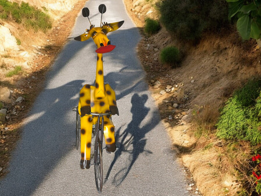 Whimsical Metal Giraffe on Tricycle Plant Stand