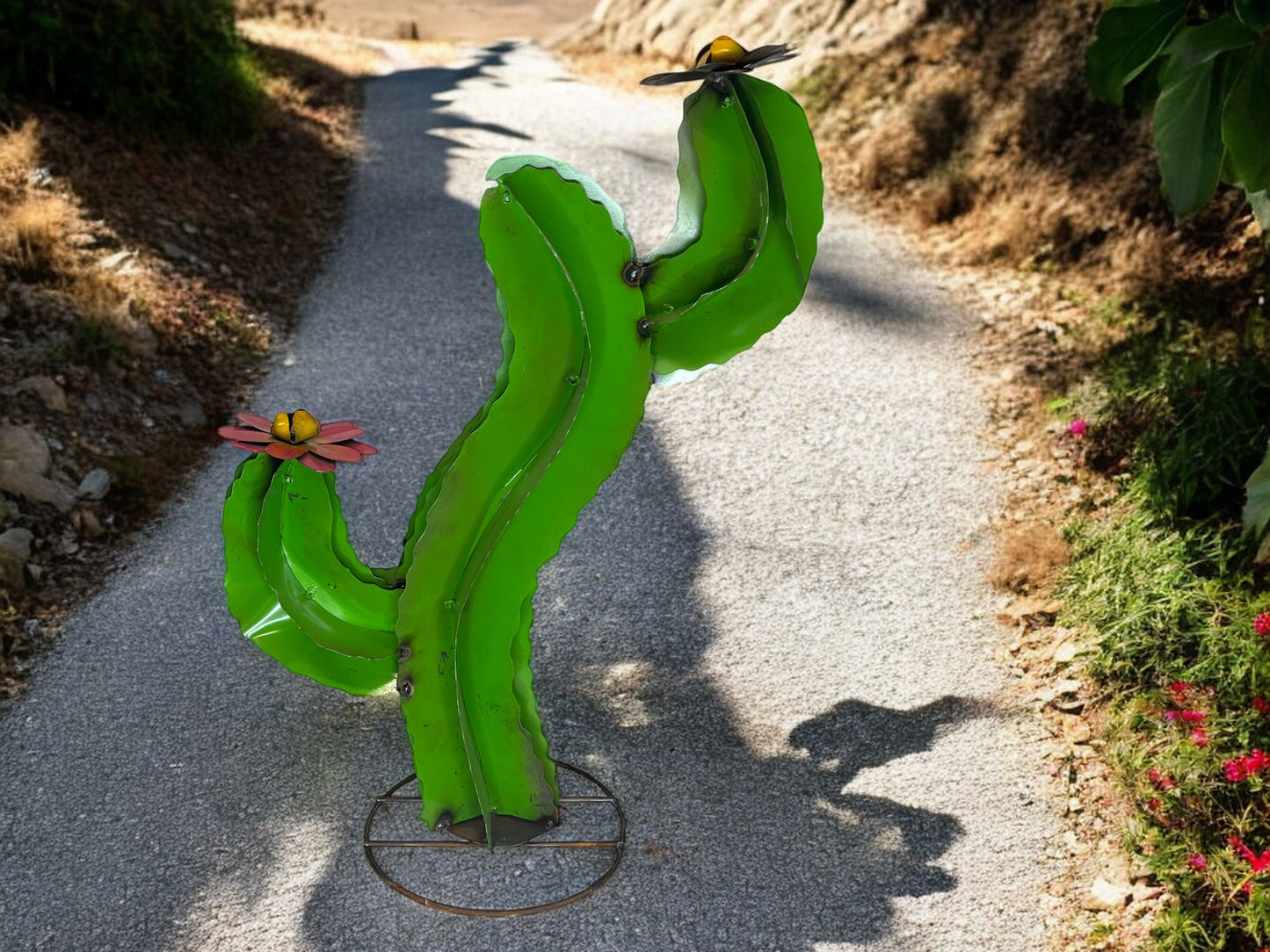 Curvy Cactus with flowers Garden Sculpture