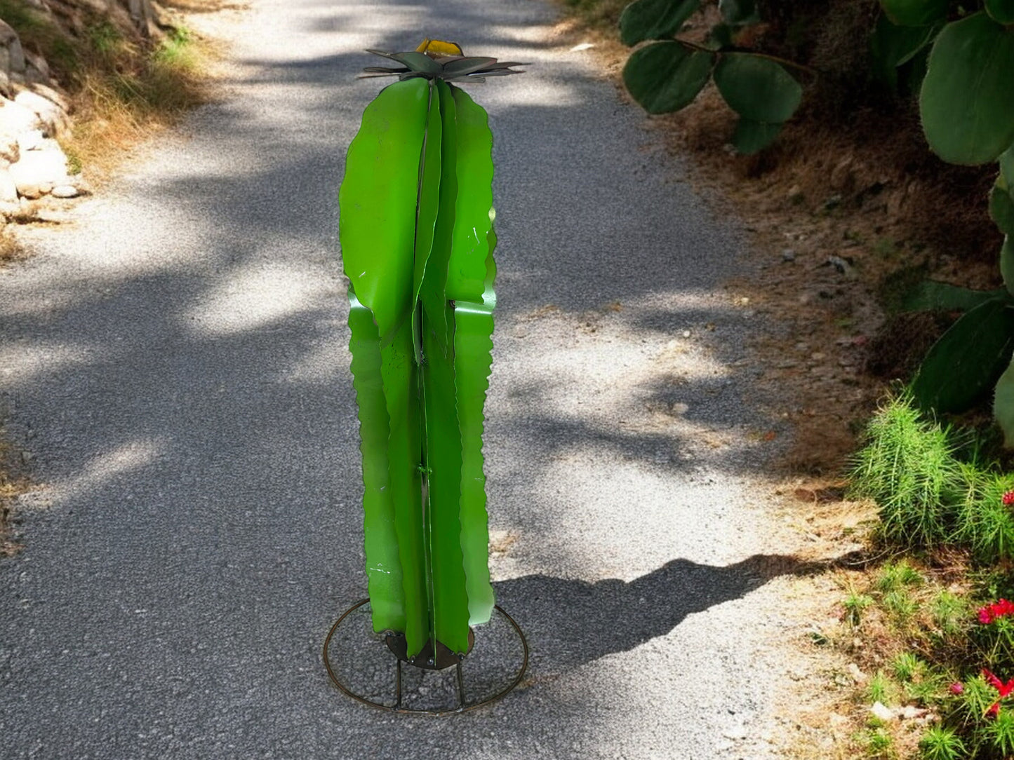 Curvy Cactus with flowers Garden Sculpture