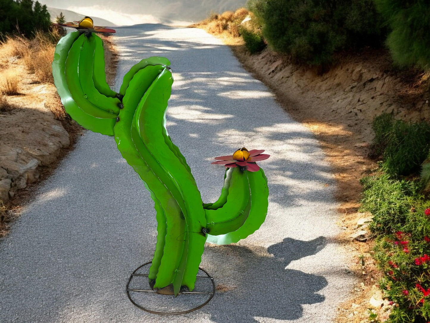 Curvy Cactus with flowers Garden Sculpture