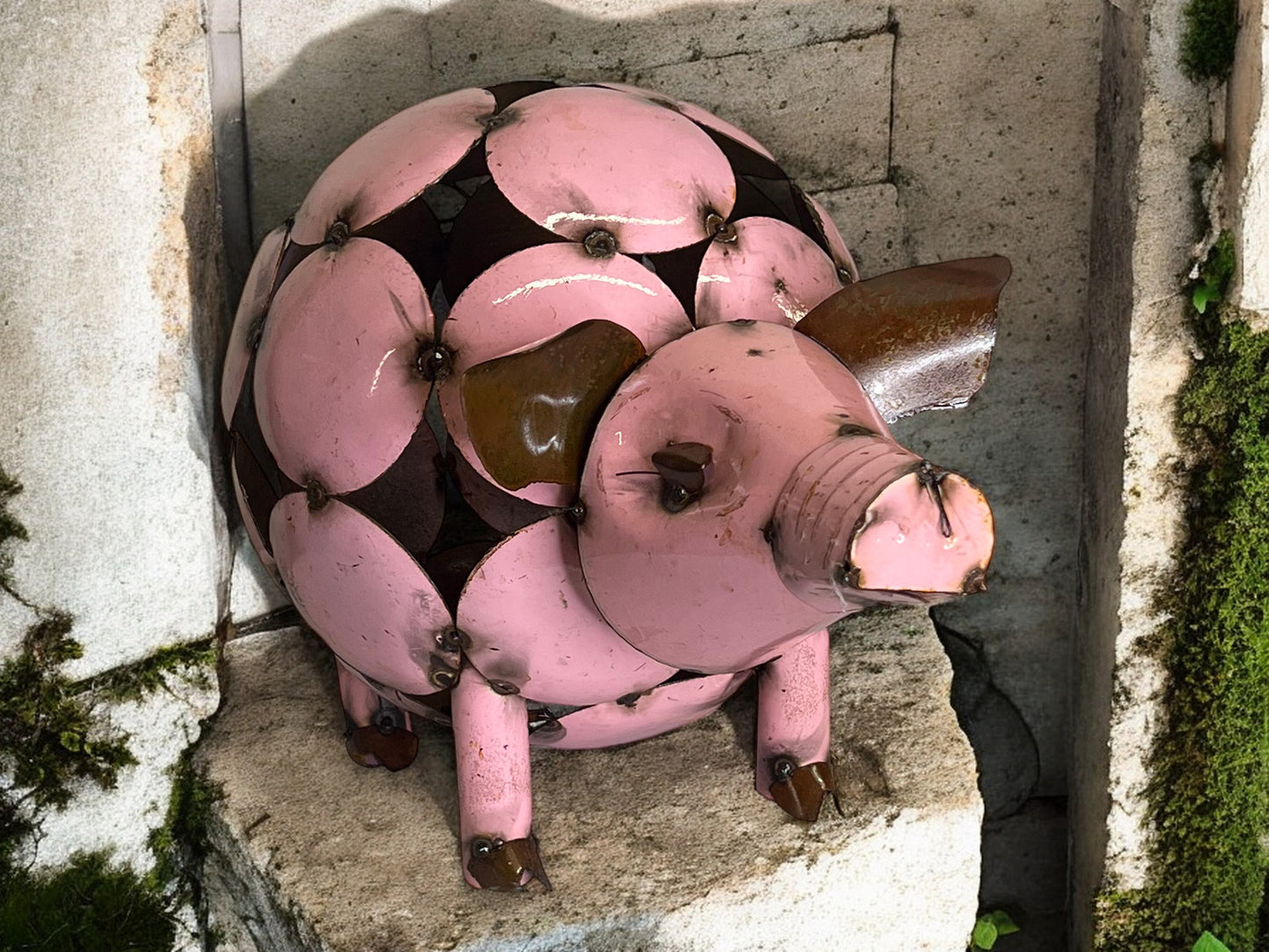 Pink Metal Pig Sculpture