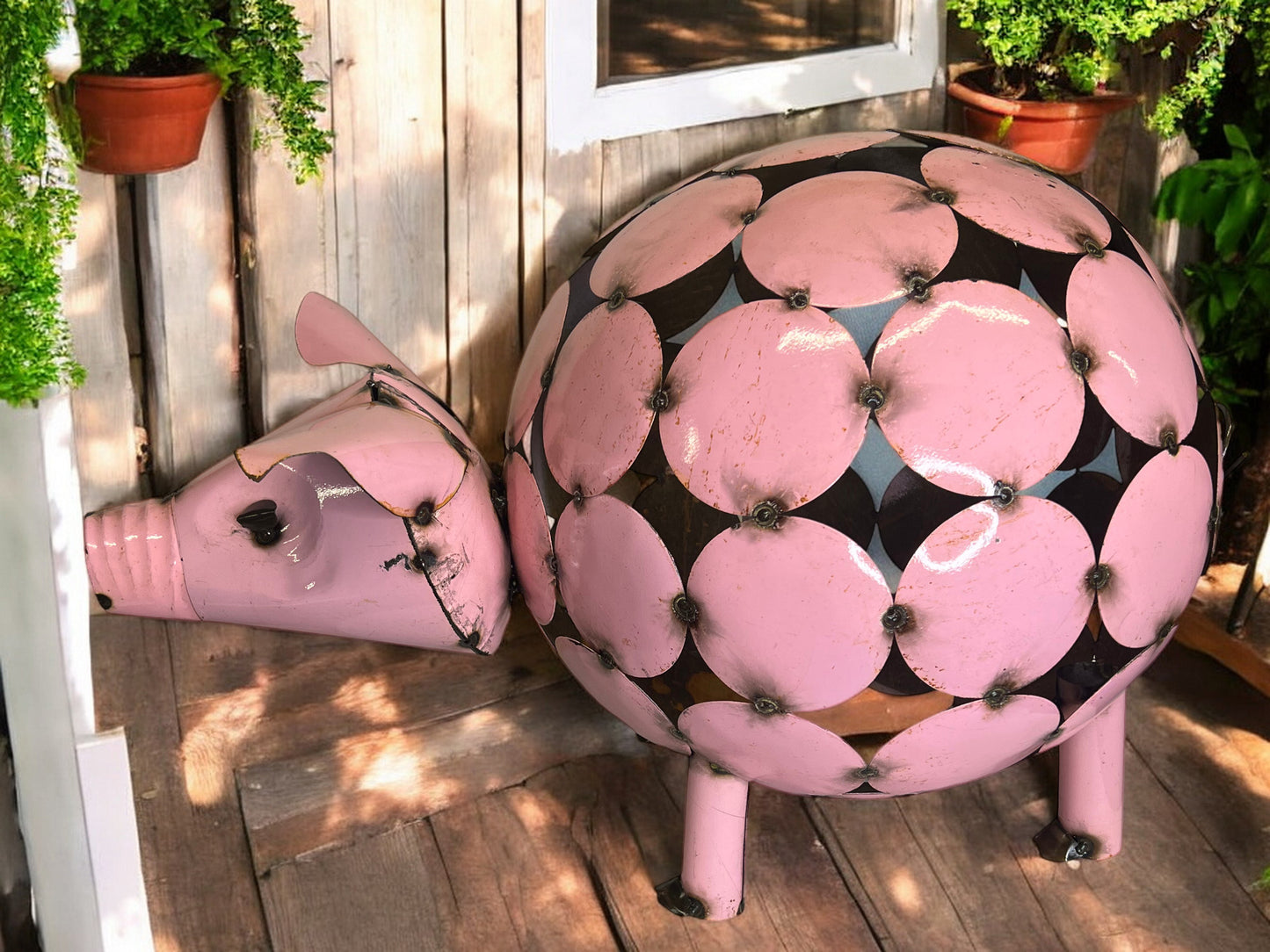 Pink Metal Pig Sculpture