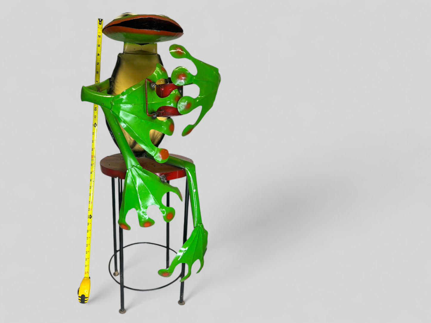 Frog with Coffee Cup on a Stool Garden Sculpture