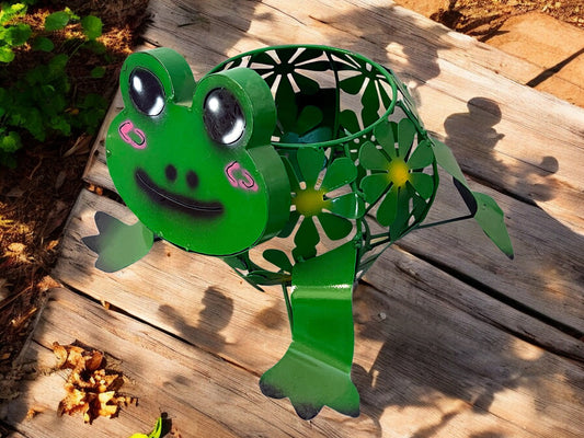 Green Frog with Flowers Plant Stand