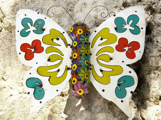 Colorful Hanging Butterfly with Flowers Wall Art