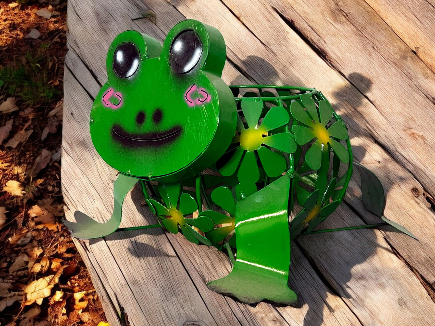 Green Frog with Flowers Plant Stand