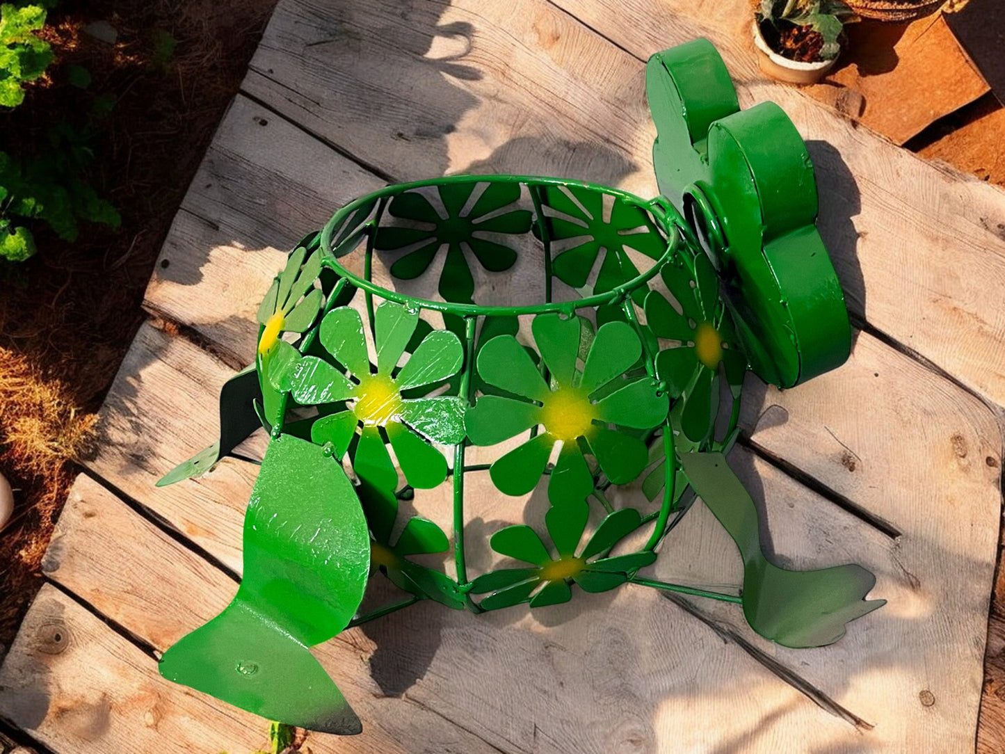 Green Frog with Flowers Plant Stand