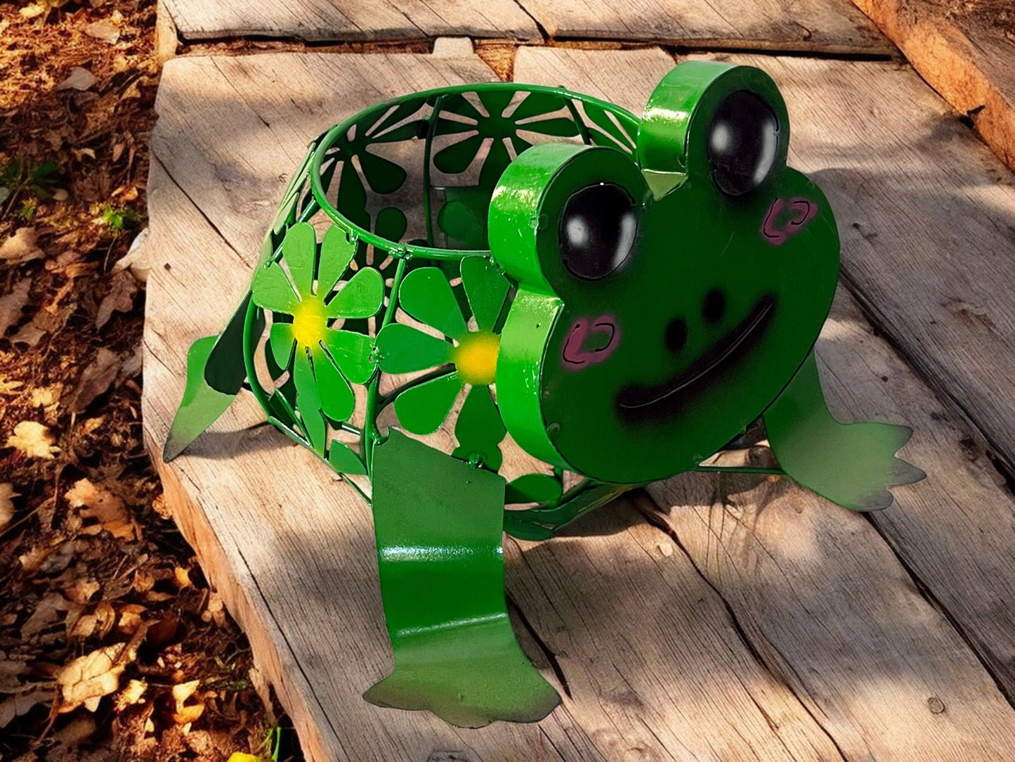 Green Frog with Flowers Plant Stand