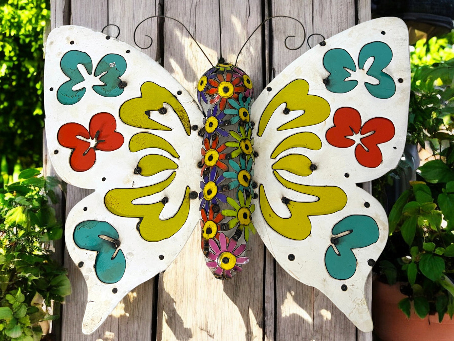 Colorful Hanging Butterfly with Flowers Wall Art