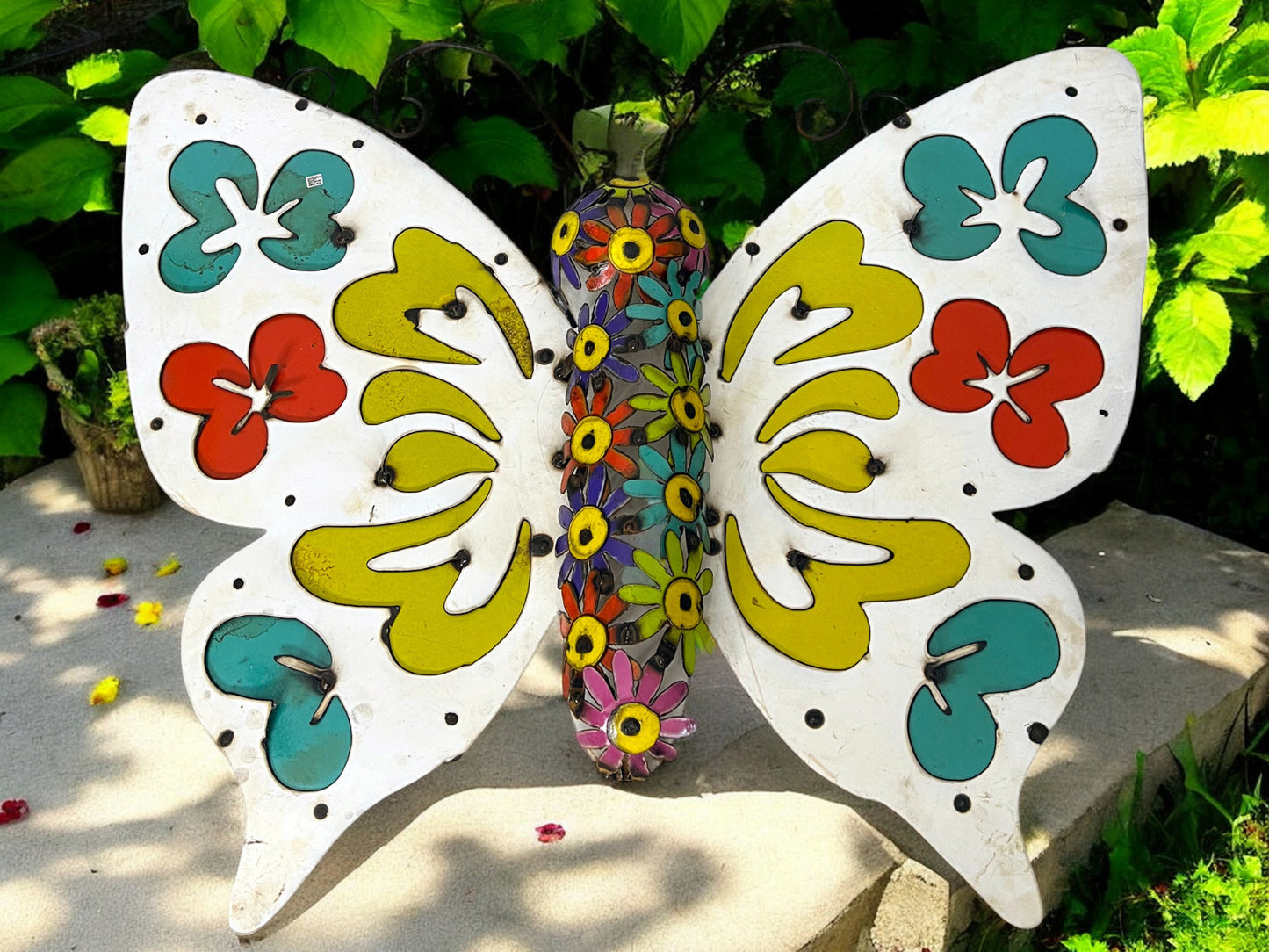 Colorful Hanging Butterfly with Flowers Wall Art