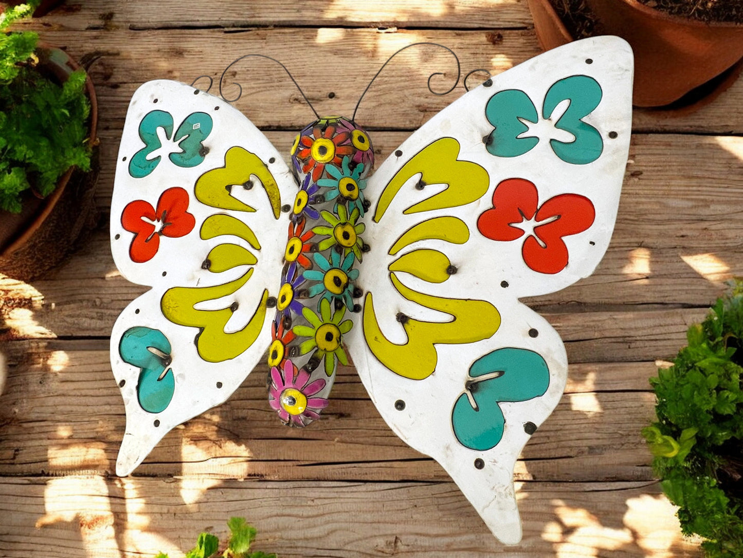 Colorful Hanging Butterfly with Flowers Wall Art